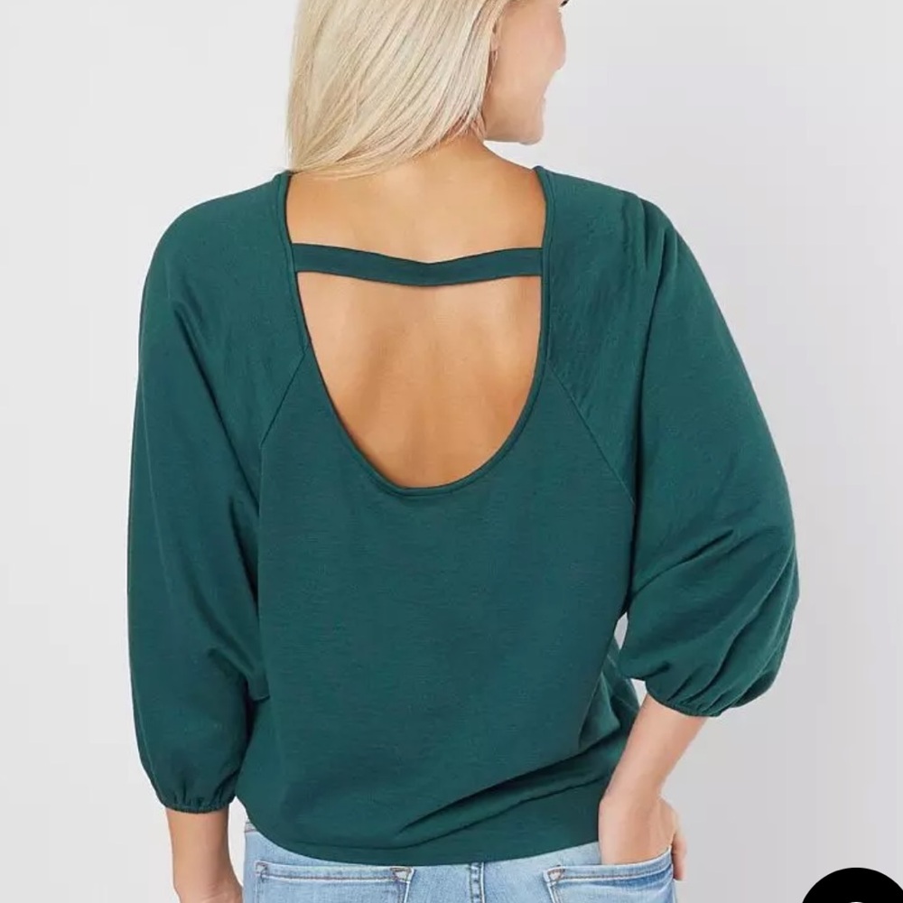 Teal Open Back Dolman Sleeve Sweatshirt